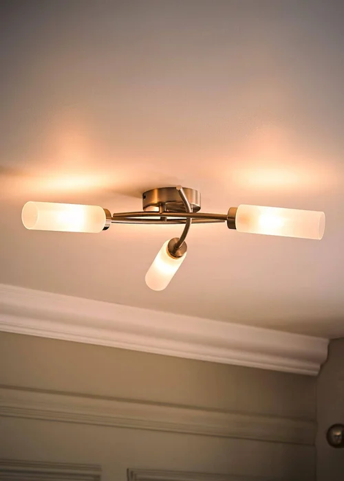 ValueLights Maya Brushed Chrome 3 Arm Frosted Glass Ceiling Light - One Size Image 3