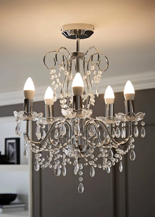 ValueLights Viscount 5 Way Chandelier Crystal Droplet Ceiling Light - One Size Image 1