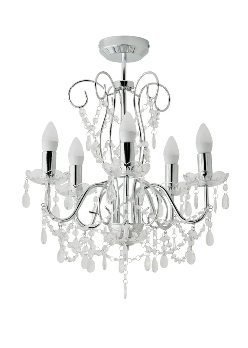ValueLights Viscount 5 Way Chandelier Crystal Droplet Ceiling Light - One Size Image 2