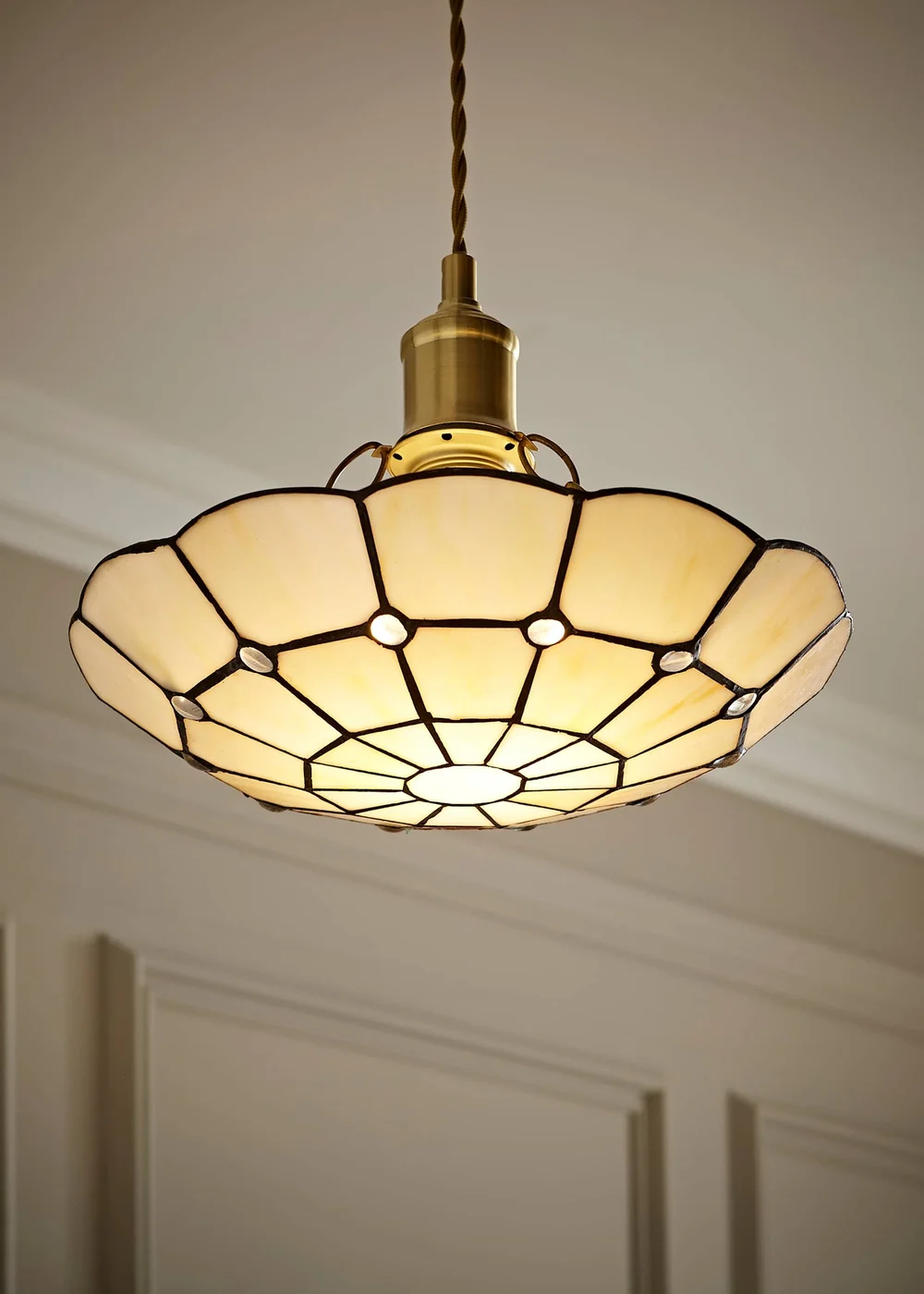 ValueLights Tiffany Cortez Glass Uplighter Easy Fit Ceiling Lampshade - One Size Image 1