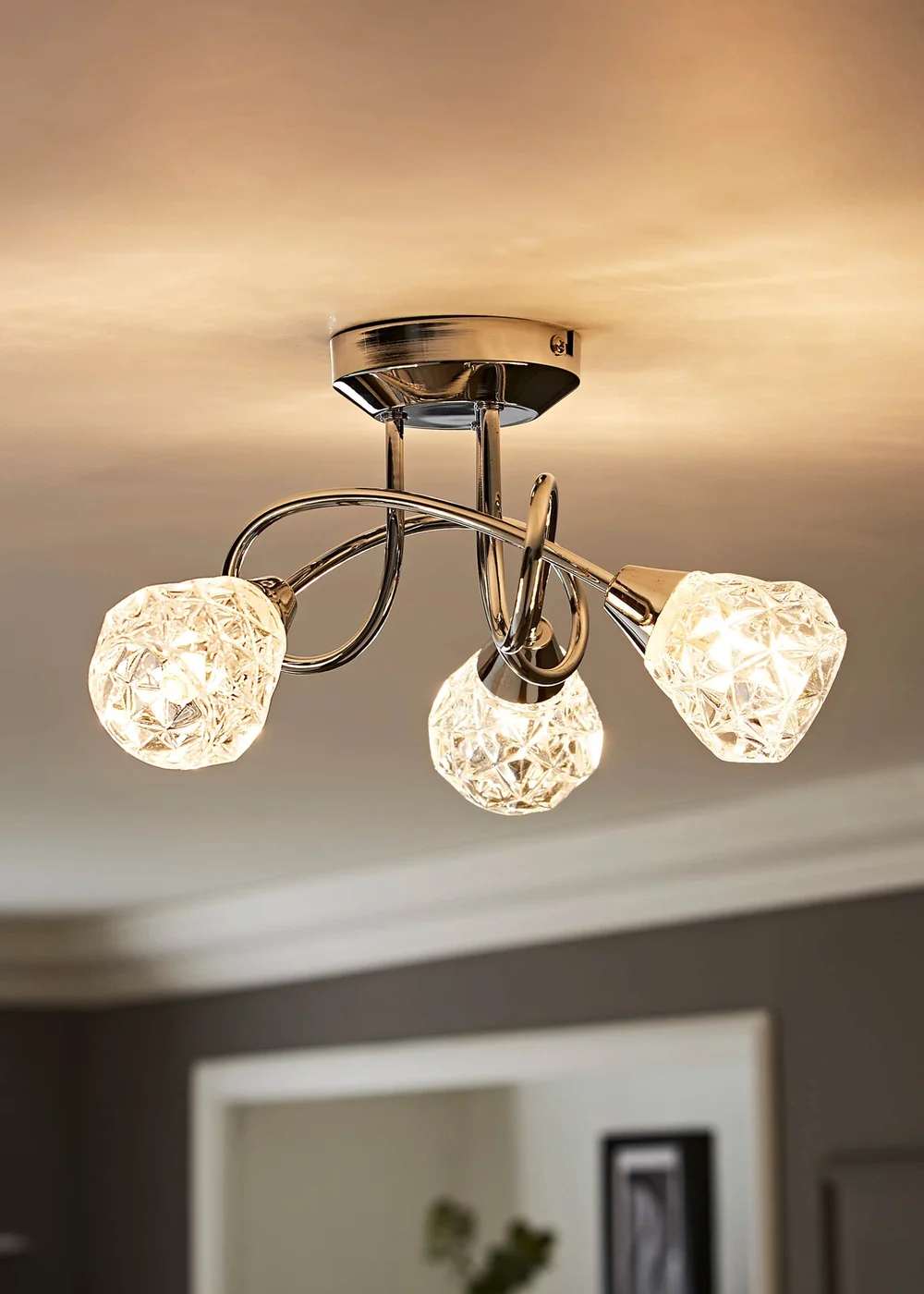 ValueLights Astley Chrome 3 Way Crossover Ceiling Light - One Size Image 1