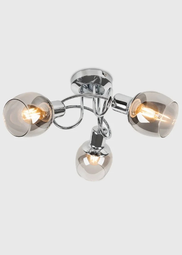 ValueLights Zarah Chrome 3 Way Swirl Smoke Glass Ceiling Light