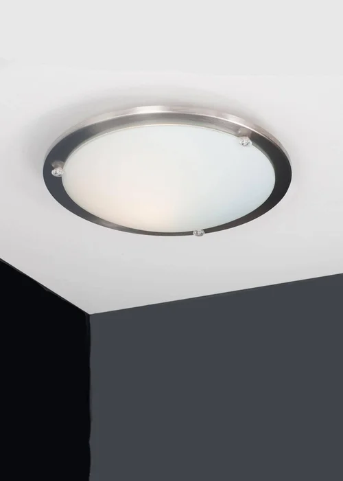 ValueLights Cymbal Brushed Chrome Frosted Glass Flush Ceiling Light - One Size Image 1