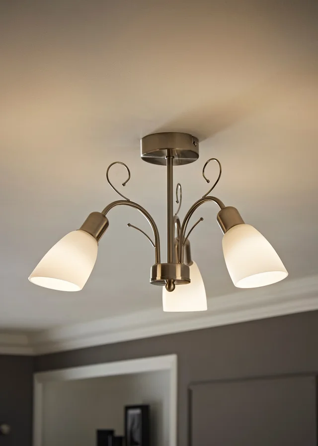 ValueLights Newlyn Brushed Chrome 3 Way Frosted Glass Ceiling Light