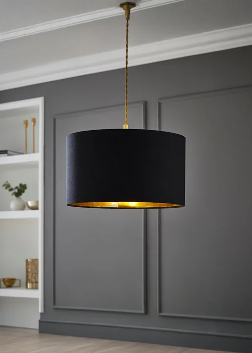 ValueLights Reni 35cm Easy Fit Lampshade Black with Metallic Gold Inner - One Size Image 1