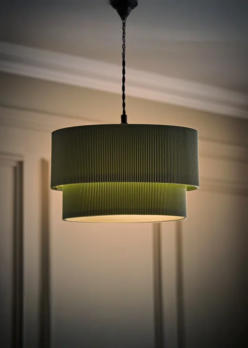 ValueLights Mason Moss Green 2 Tier Crinkle Easy Fit Ceiling Lampshade - One Size Image 3