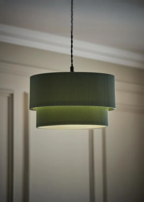 ValueLights Mason Moss Green 2 Tier Crinkle Easy Fit Ceiling Lampshade - One Size Image 1