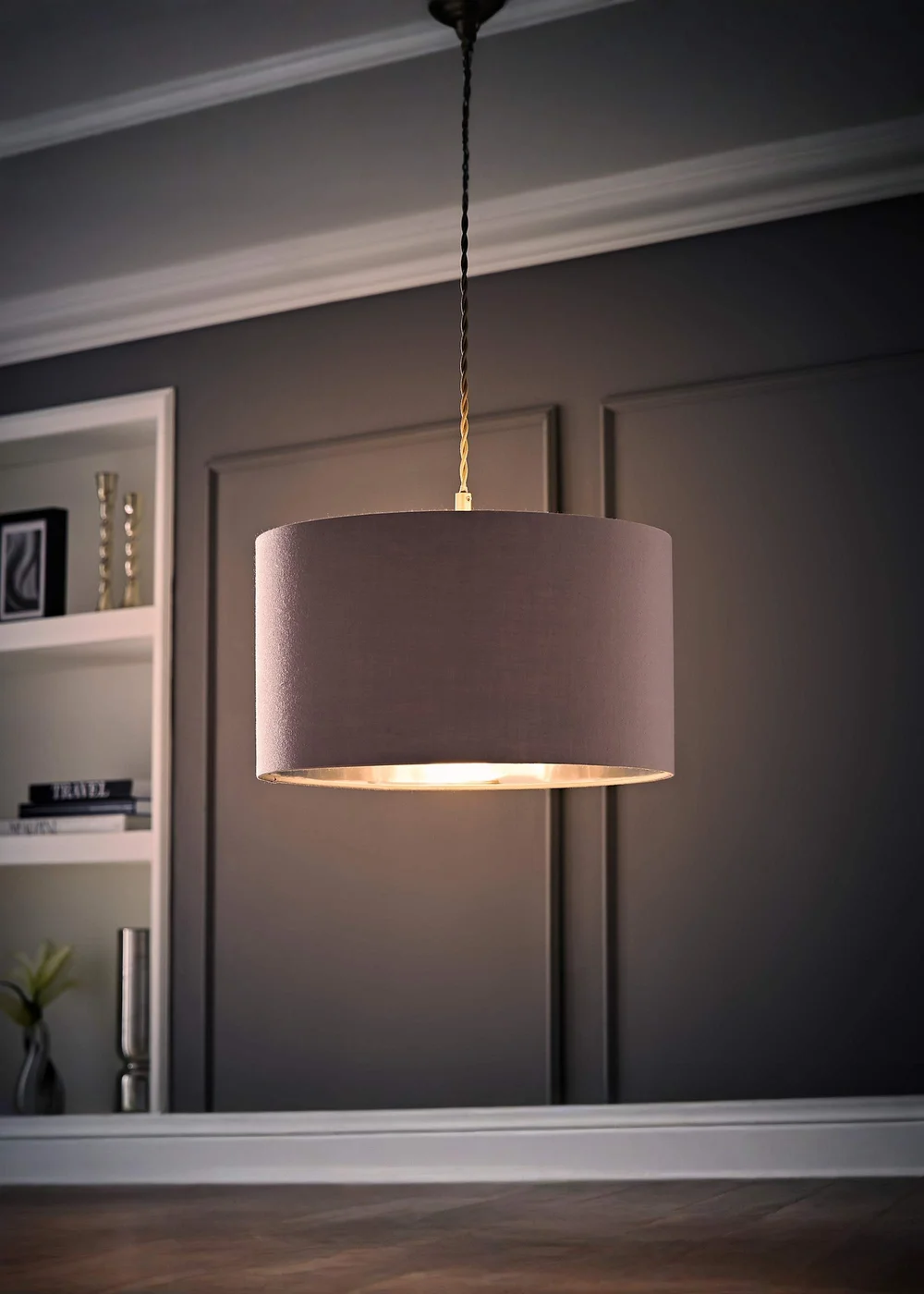 ValueLights Reni 35cm Easy Fit Lampshade Grey Fabric with Metallic Chrome Inner - One Size Image 2
