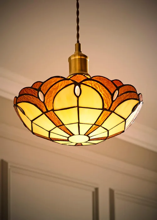 ValueLights Tiffany Amber Glass Uplighter Easy Fit Ceiling Lampshade - One Size Image 3