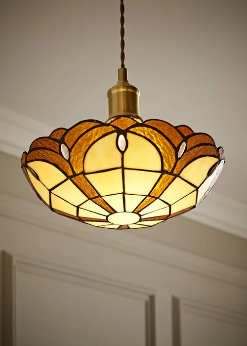 ValueLights Tiffany Amber Glass Uplighter Easy Fit Ceiling Lampshade - One Size Image 1