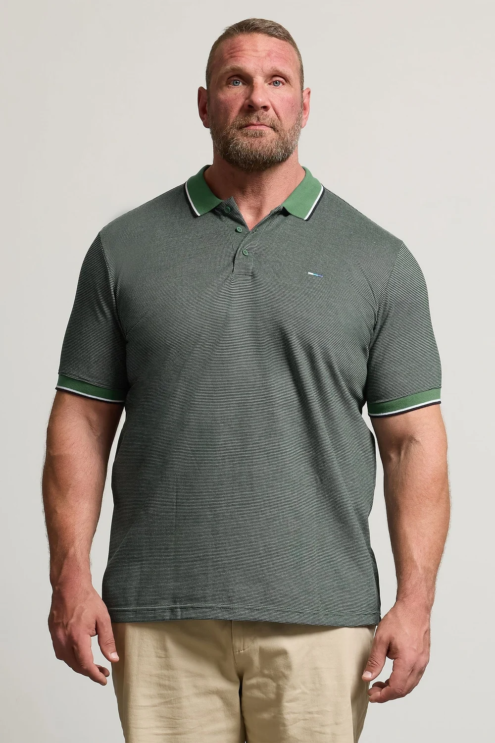 BadRhino Green Fine Stripe Tipped Polo Shirt - 4XL Image 2
