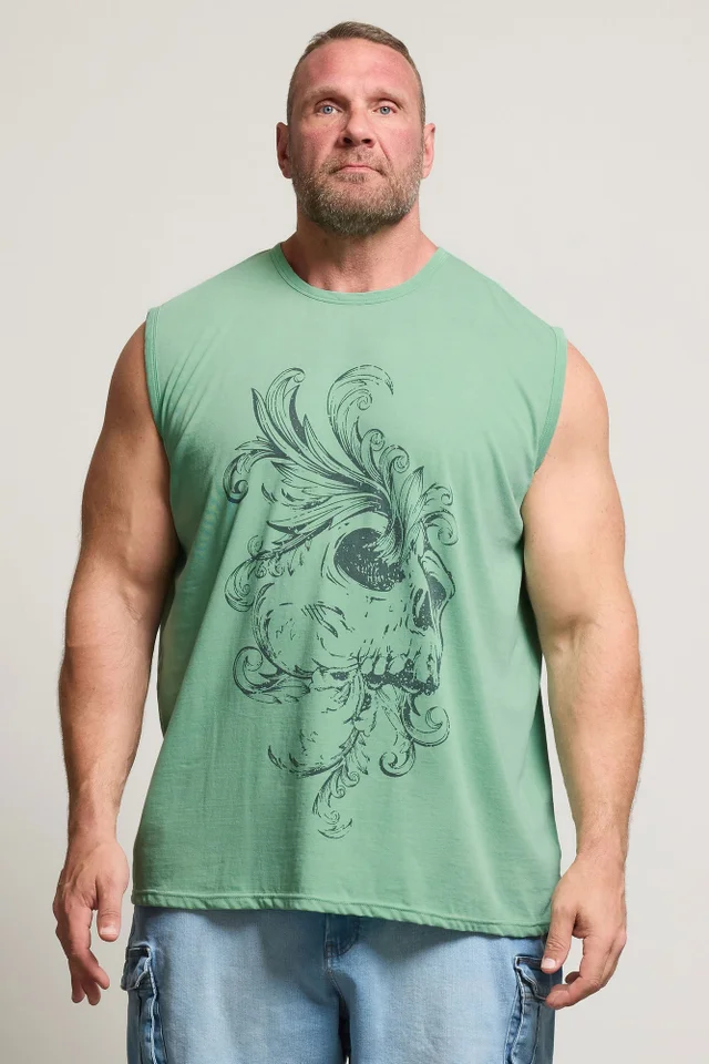 BadRhino Light Green Acid Wash Skull Print Vest