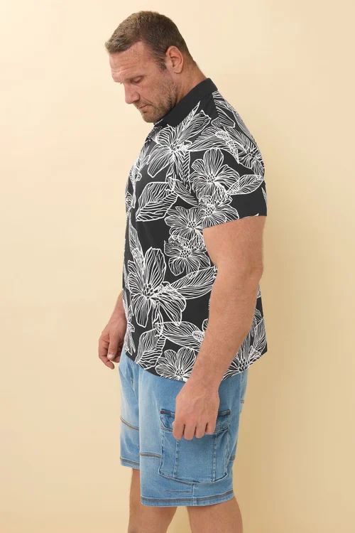 BadRhino Black Leaf Print Polo Shirt - Extra Large Image 3