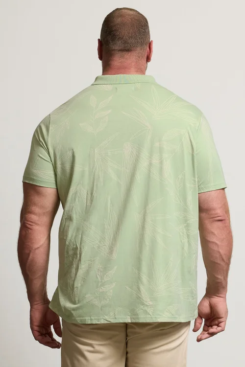 BadRhino Sage Green Leaf Print Polo Shirt - XXL Image 4