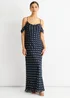 Gini London Navy Cowl Neck Drop Sleeves Foil Maxi Dress - 8 Image 1