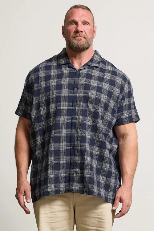 BadRhino Navy Blue Textured Check Print Shirt - 2XL Image 2