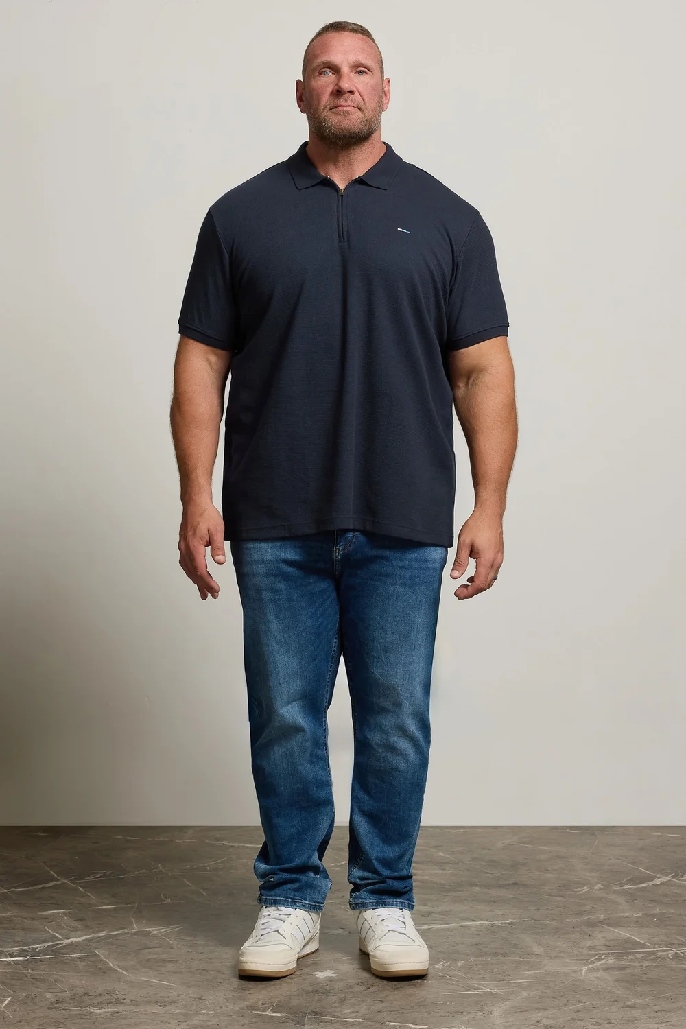 BadRhino Navy Blue Waffle Texture Zip Polo Shirt - Extra Large Image 2