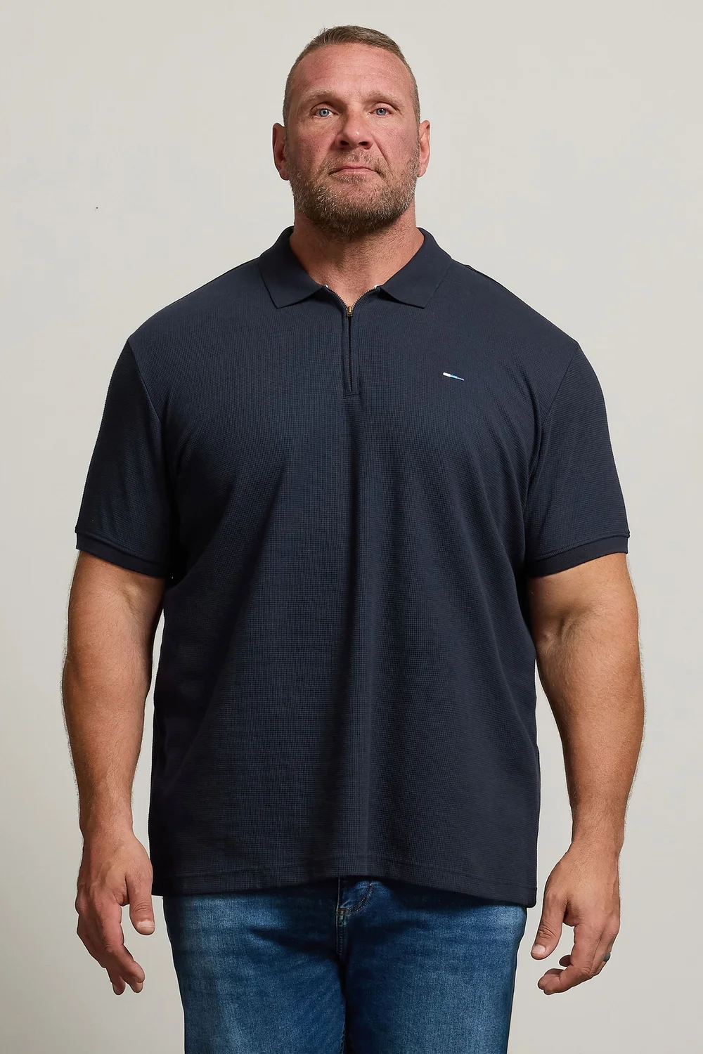 BadRhino Navy Blue Waffle Texture Zip Polo Shirt - Extra Large Image 1