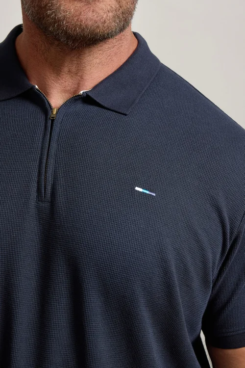 BadRhino Navy Blue Waffle Texture Zip Polo Shirt - Extra Large Image 4