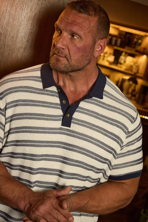 BadRhino Navy Blue & Cream Knitted Polo Shirt - 5/6 XL Image 2