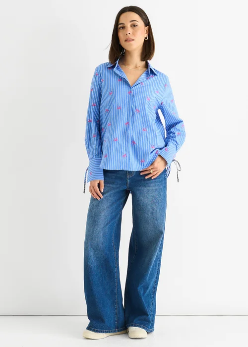 Gini London Blue Bow Embroidered Extreme Cuff Stripe Shirt - 14 Image 2