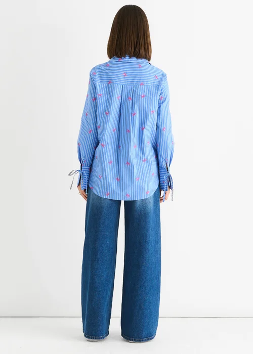 Gini London Blue Bow Embroidered Extreme Cuff Stripe Shirt - 14 Image 3