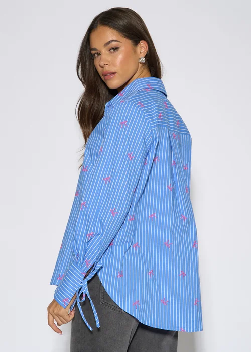Gini London Blue Bow Embroidered Extreme Cuff Stripe Shirt - 14 Image 2