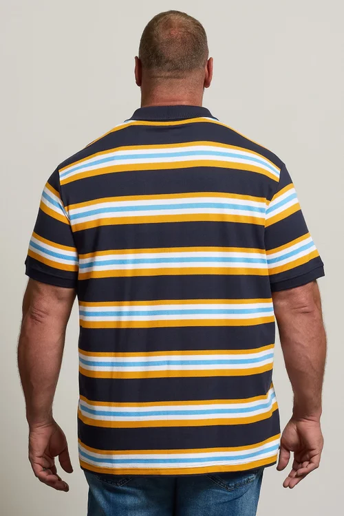 BadRhino Navy Blue & Yellow Striped Polo Shirt - 7/8 XL Image 3