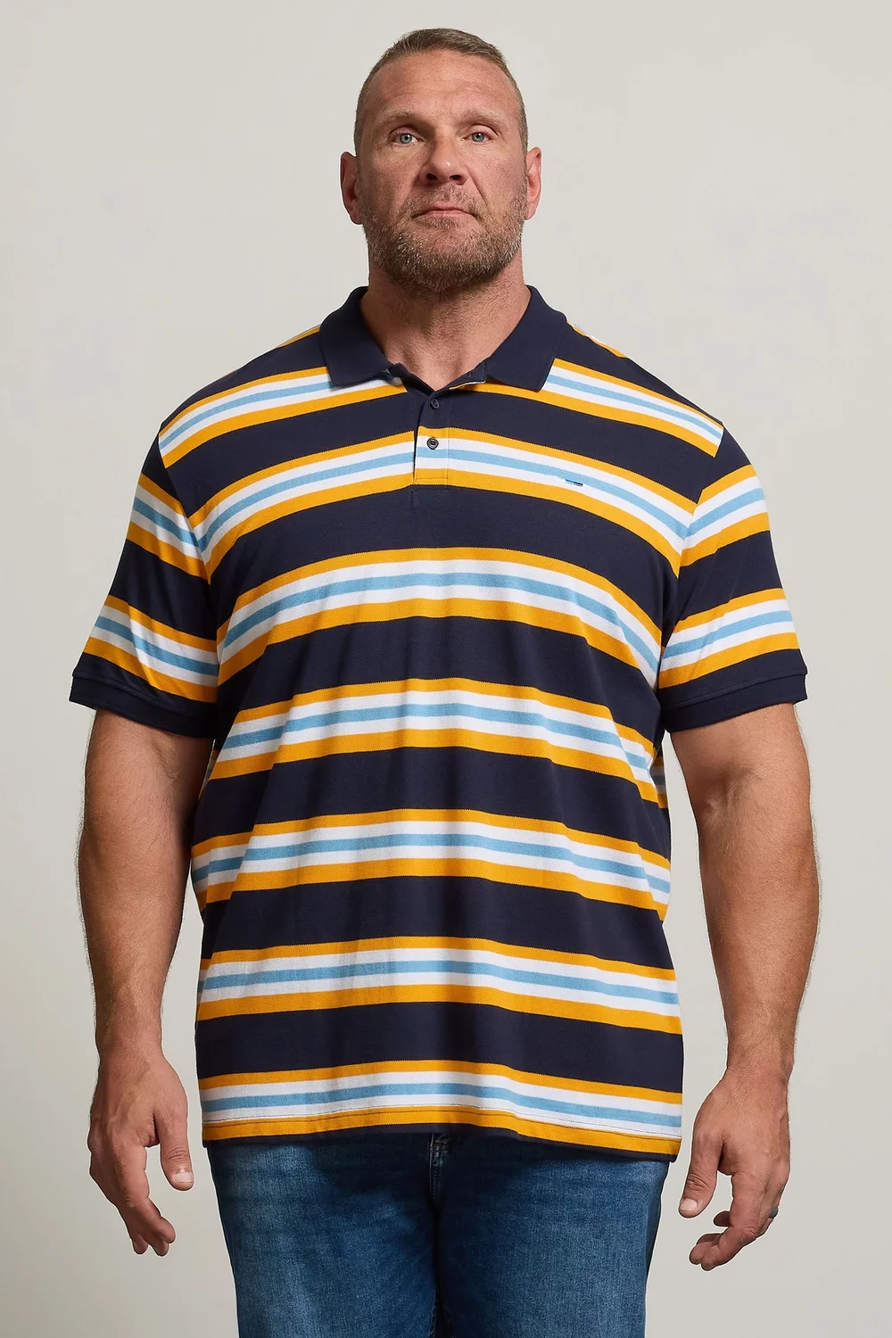 BadRhino Navy Blue & Yellow Striped Polo Shirt - 7/8 XL Image 1