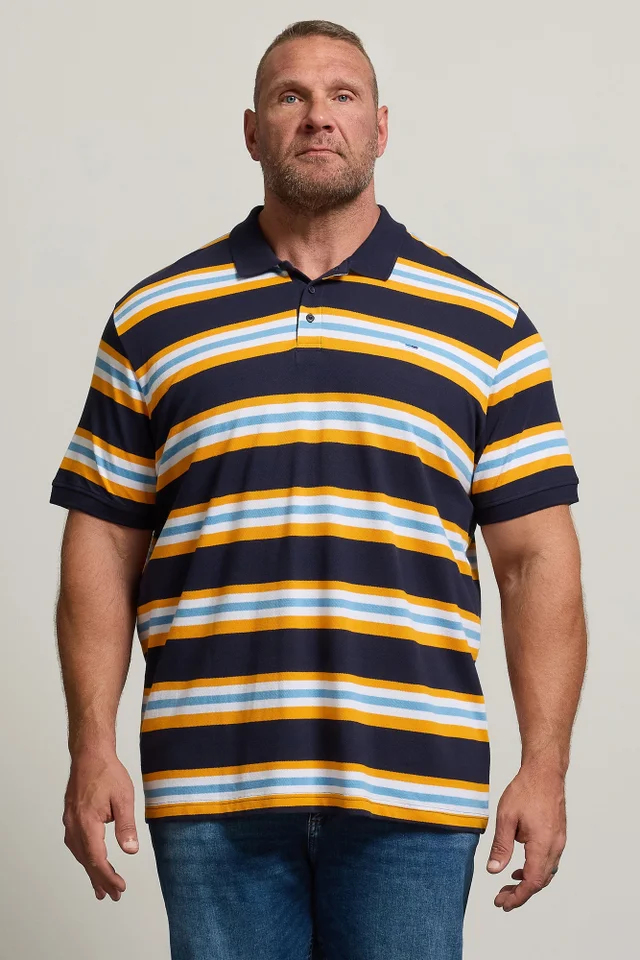 BadRhino Navy Blue & Yellow Striped Polo Shirt