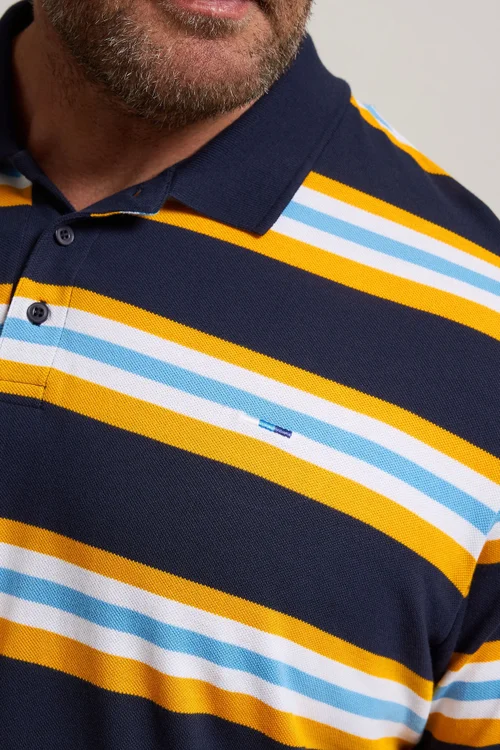 BadRhino Navy Blue & Yellow Striped Polo Shirt - 7/8 XL Image 4