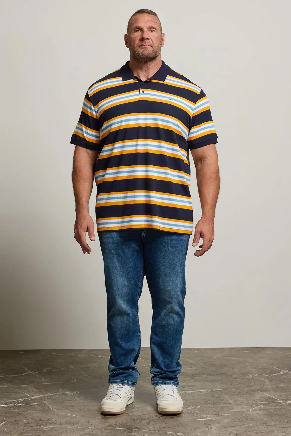 BadRhino Navy Blue & Yellow Striped Polo Shirt - 7/8 XL Image 2