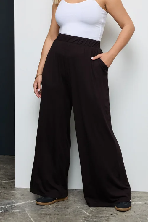 Yours Curve Black Wide Leg Stretch Trousers - 20/L28 Image 1