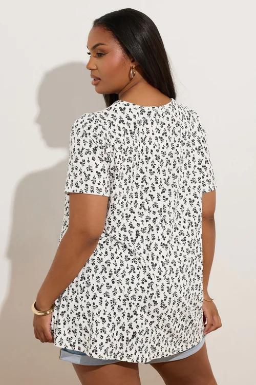 Yours Curve White Ditsy Floral Ribbed Swing T-Shirt - Size 16 Image 4