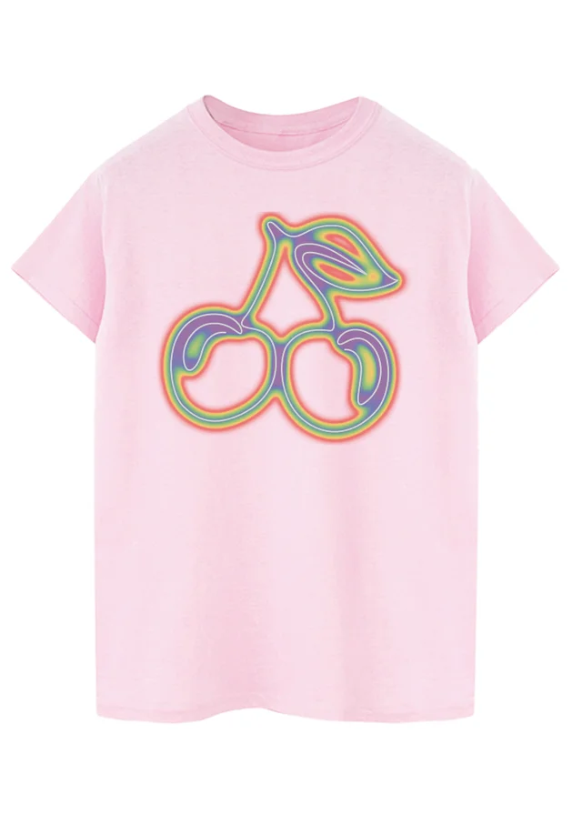 Spiral Galaxy Brands In Cherries Pride Pink Boyfriend Fit Graphic T-Shirt