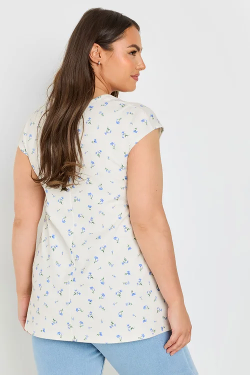 Yours Curve White Floral Square Neck Heavyweight Top - Size 30-32 Image 3