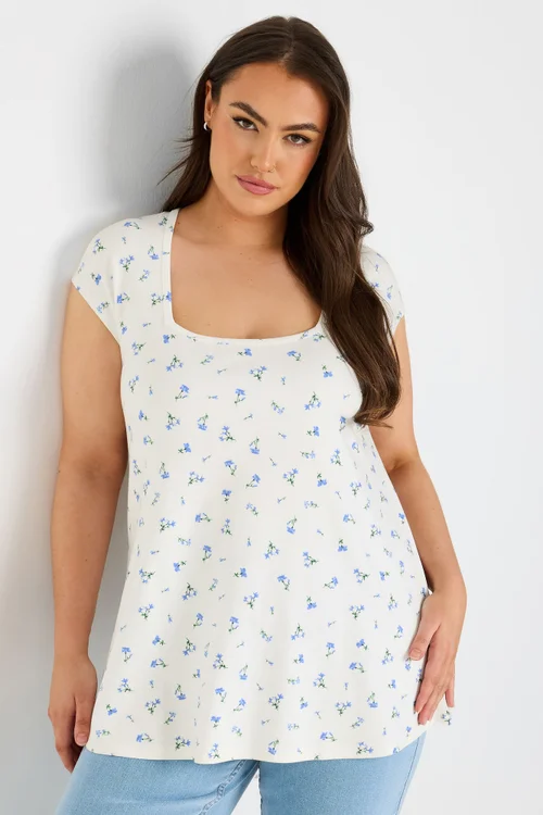Yours Curve White Floral Square Neck Heavyweight Top - Size 30-32 Image 4