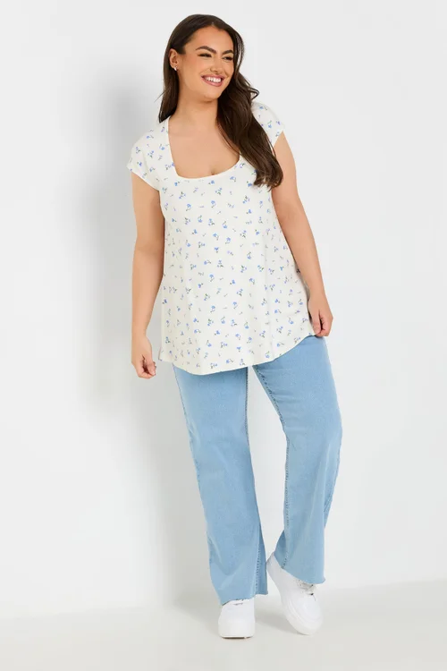 Yours Curve White Floral Square Neck Heavyweight Top - Size 30-32 Image 2