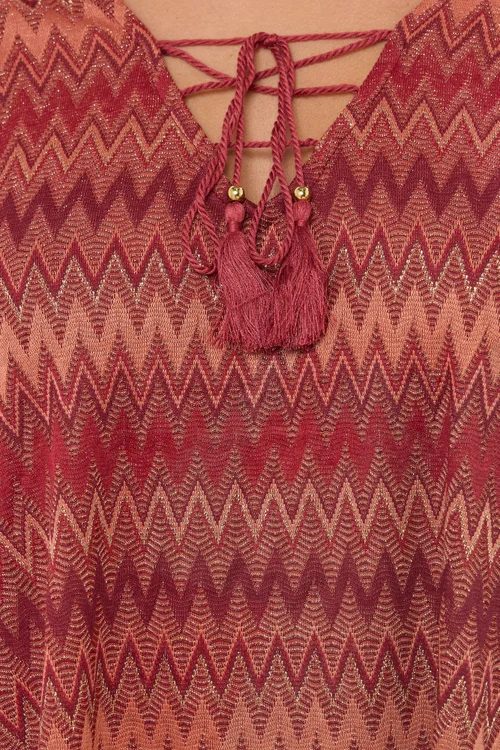 Yours Curve Rust Orange Metallic Zig Zag Tie Neck Tunic Top - Size 18 Image 4