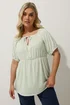 LIMITED COLLECTION Curve Sage Green Gingham Tie Neck Peplum Top - Size 14 Image 1