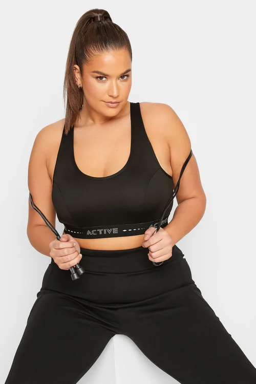 Yours Active Curve Black Padded Sports Bra - Size 26-28 Image 1