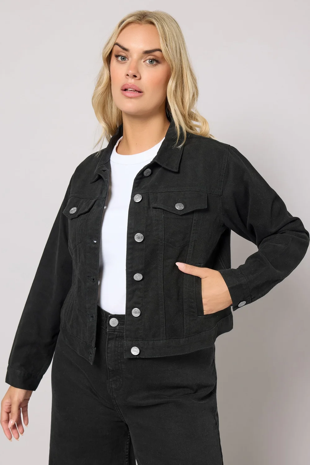 Yours Curve Black Denim Jacket - 26-28 Image 1