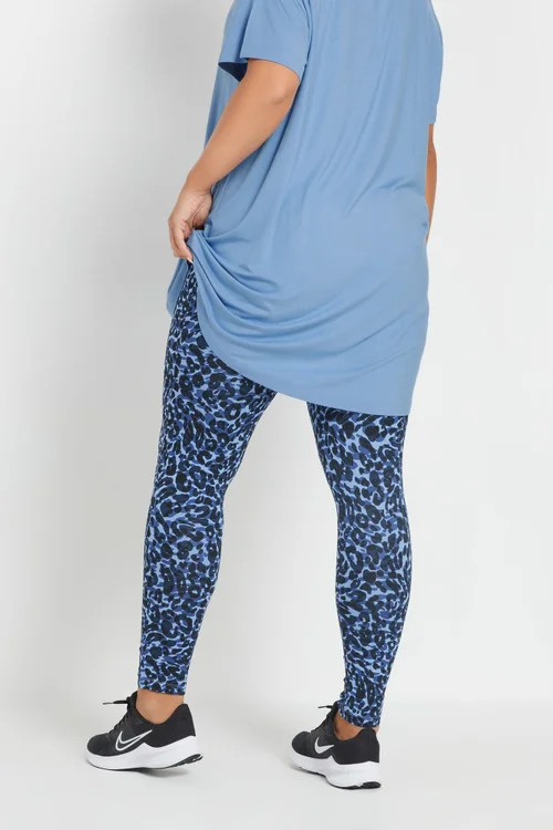 Yours Active Curve Blue Leopard Leggings - 30-32 Image 4