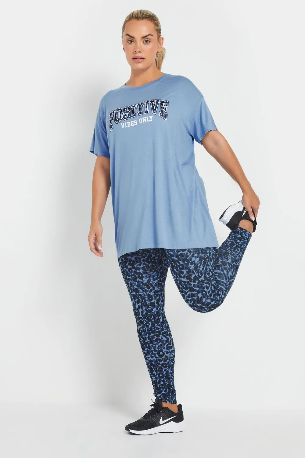 Yours Active Curve Blue Leopard Leggings - 30-32 Image 1