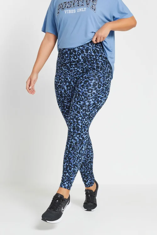 Yours Active Curve Blue Leopard Leggings - 30-32 Image 2