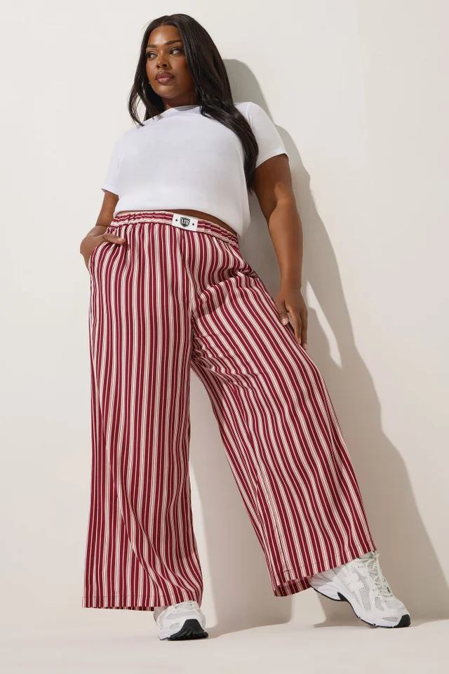 Yours Limited Collection Curve Dark Pink Stripe Boxer Waist Trousers