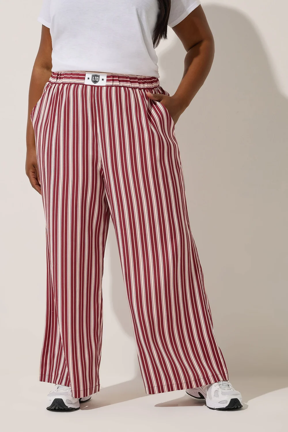 Yours Limited Collection Curve Dark Pink Stripe Boxer Waist Trousers - 14 Image 2