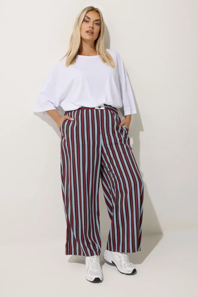 Yours Limited Collection Curve Blue Stripe Boxer Waist Trousers