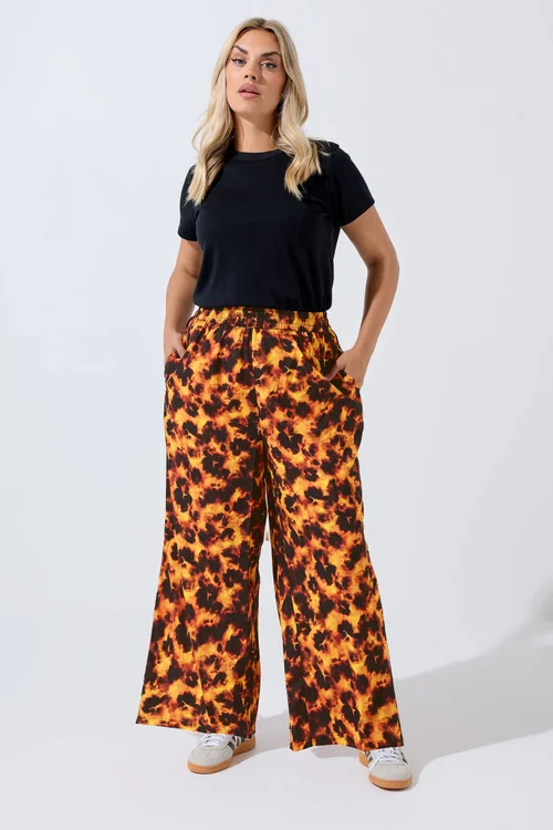 Yours Limited Curve Orange Tortoise Shell Wide Leg Trousers - 18 Image 1