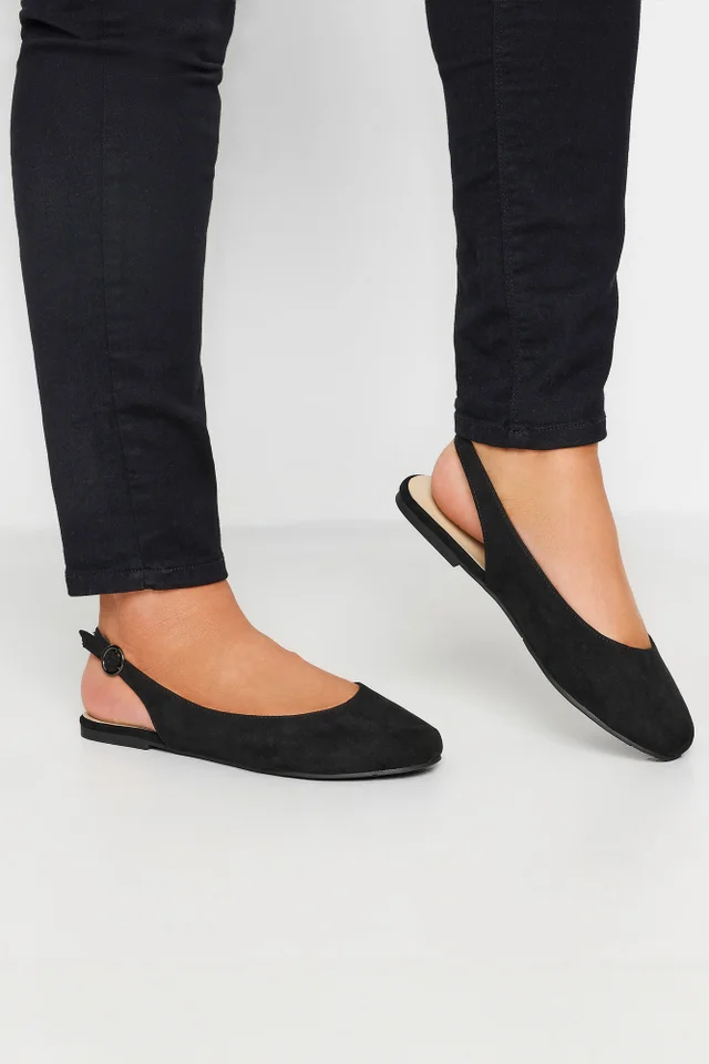 Black Faux Suede Slingback Pumps In Extra Wide Fit
